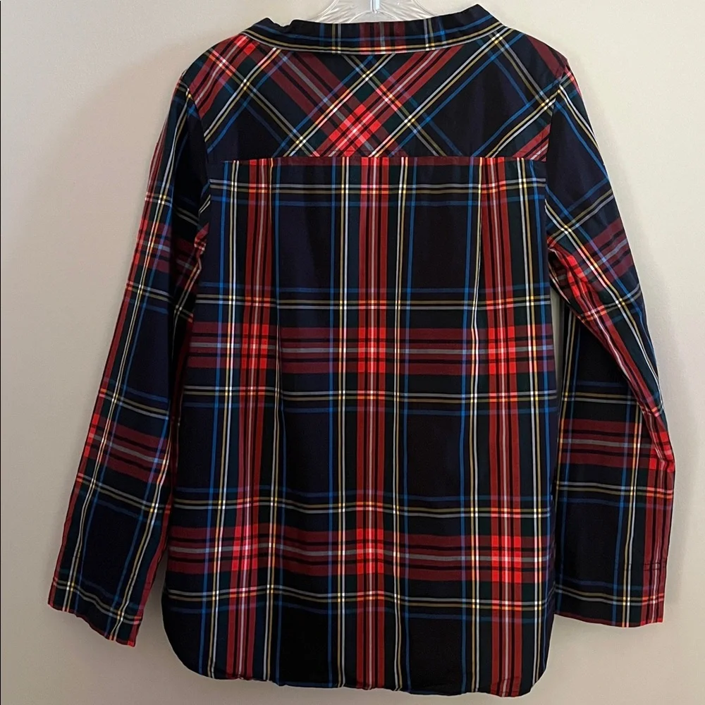 J. Crew Funnelneck shirt in Stewart tartan with jeweled buttons size 4